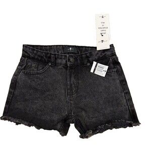 7 For All Mankind Cut Off Denim Jean Shorts Girl's sz 12 Distressed Black